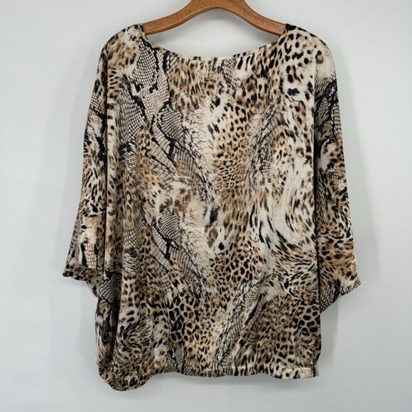 Chico's 3 Women's Animal Print V-Neck satin Poncho Top blouse Size XL - Picture 13 of 15